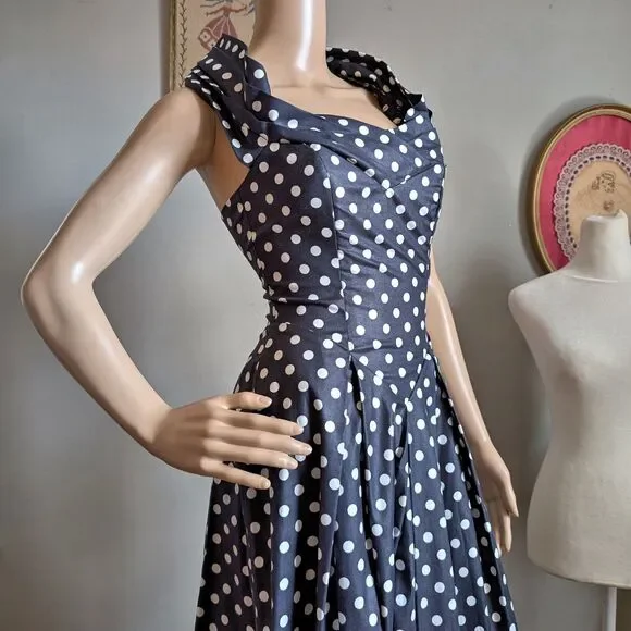 NWT Vintage 90s Laura Ashley Maxi Dress Navy Polka Dot Cottagecore Size 4 - Picture 14 of 16